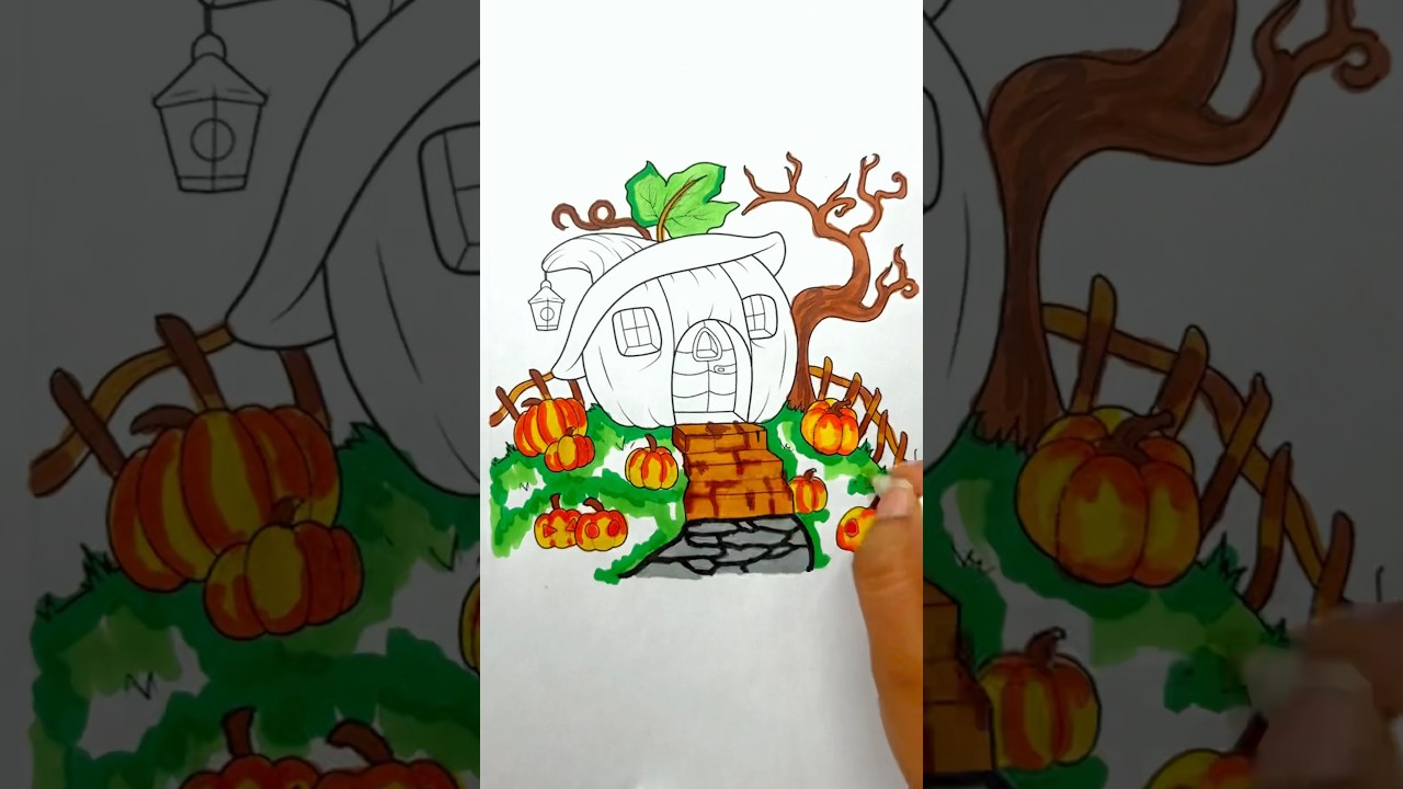Haunted Halloween Pumpkin House Painting #shorts #art #drawing #viral #trending #painting