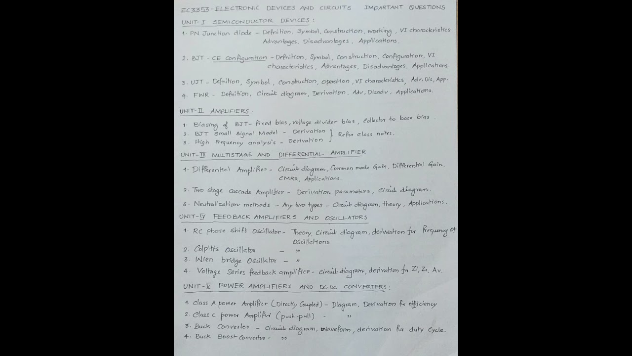 Electronic Devices and circuits #EC3353 Important Questions