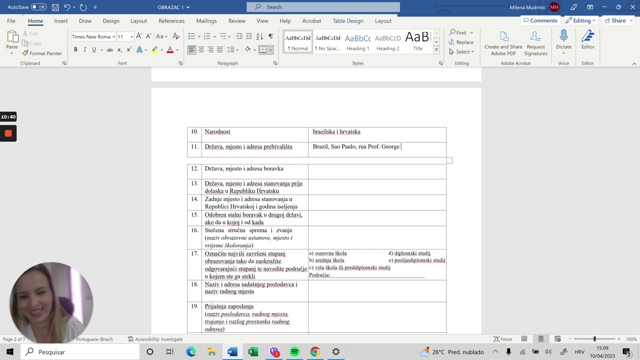 FORMULÁRIO OBRAZAC 1 PARA CIDADANIA CROATA