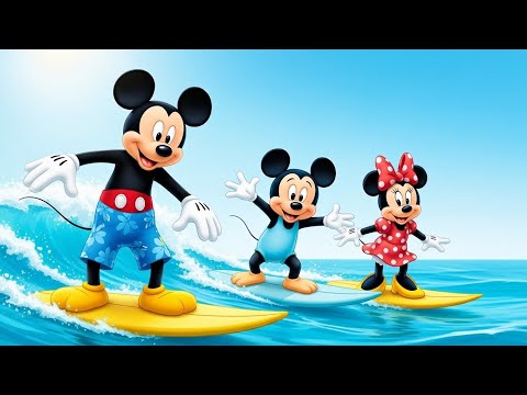 Baby’s First Surfing Day! | Mickey Mouse Family Beach Adventure 🌊🏄‍♂️