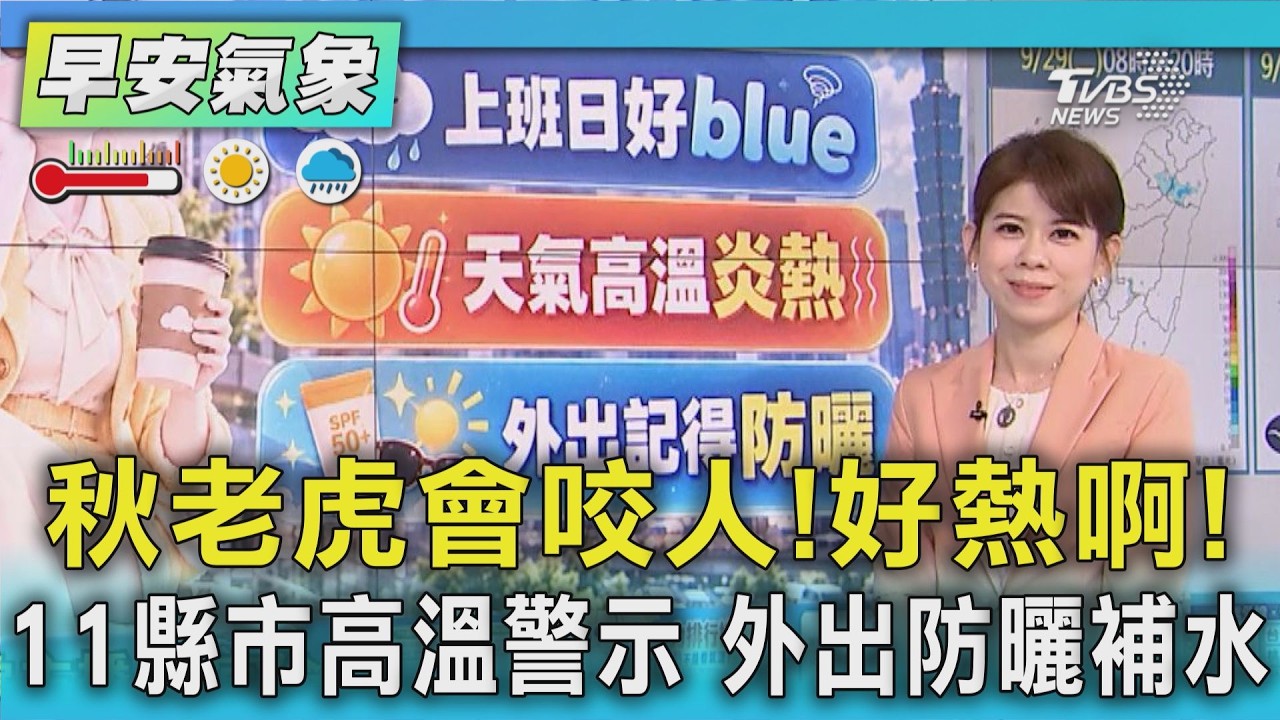 天氣/ 秋老虎會咬人!好熱啊!11縣市高溫警示 外出防曬補水|氣象主播 謝宜倫|早安氣象|TVBS新聞 20260929 @TVBSNEWS01