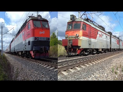 Два сразу. Электровоз ВЛ11М-444Б/444А с грузовым поездом и Пассажирский ЧС7-106