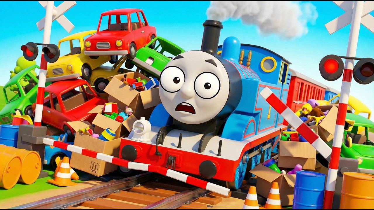 【踏切アニメ】あぶない電車 5 TRAIN THOMAS つぎつぎ障害物が出てくる！？トーマストレインのハプニングレース 🚂⚠️