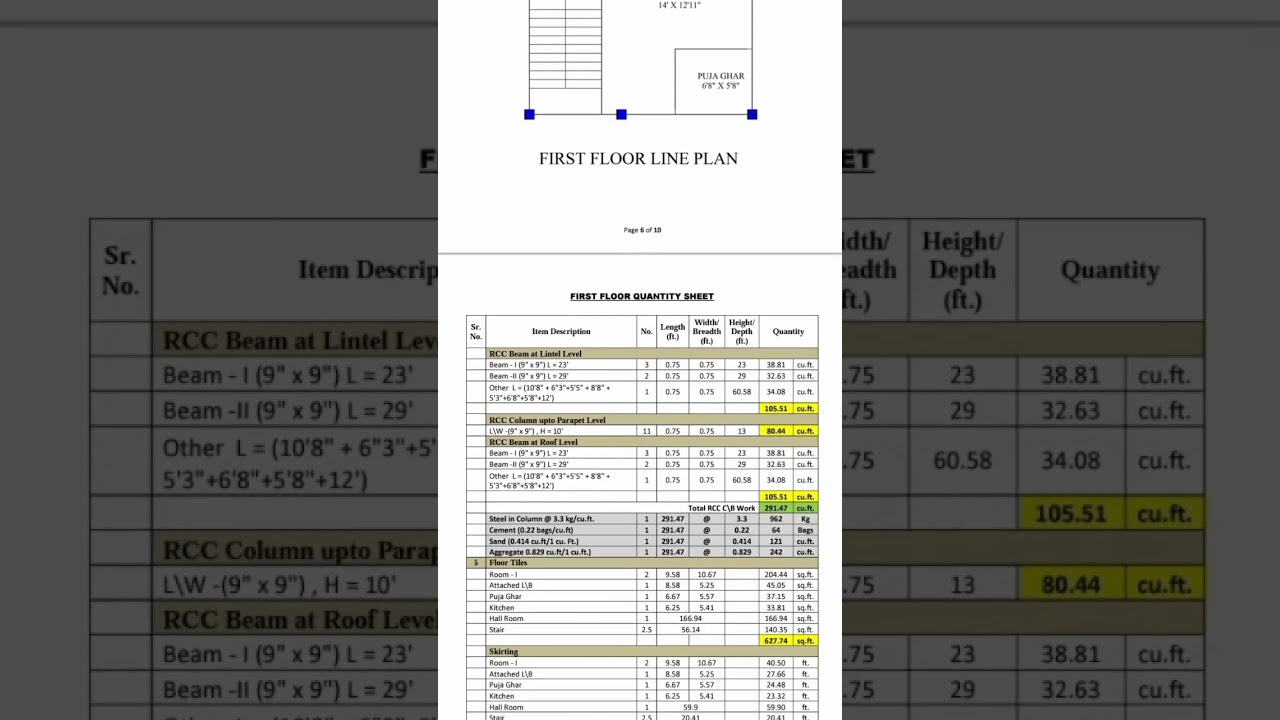 Estimation & Billing of 600 sqft 2bhk Building | Estimation and costing in Excel Sheet