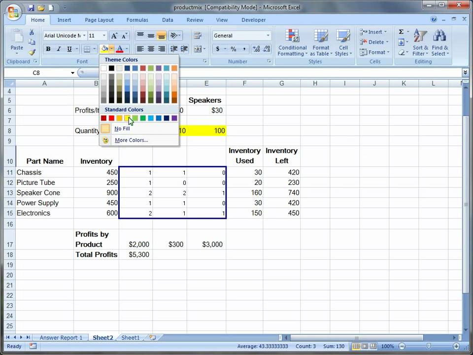 Using Excel Solver in Excel 2007