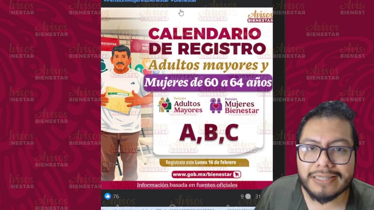 HOY 16 DE FEBRERO estas letras les toco registro a pensión adulto mayor y pensión mujeres bienestar