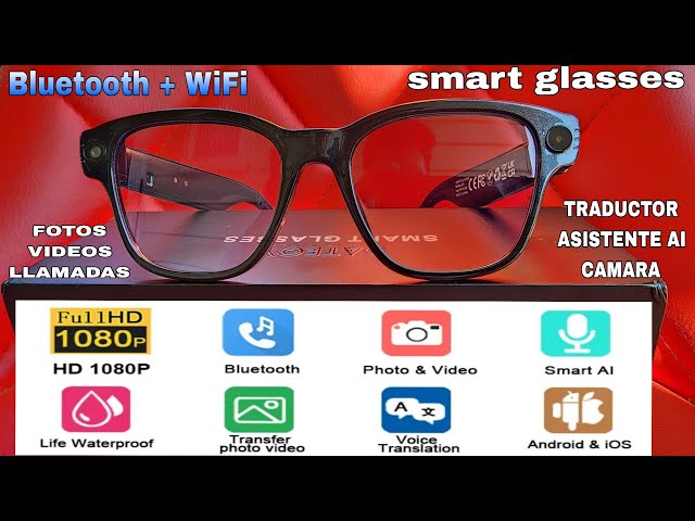 Vídeo relacionado con MOZbatte Smart Glasses con Cámara HD 32MP, Gafas Inteligentes con Traducción IA en Tiempo Real, Llamadas Bluetooth y Música, Incluye Lentes de Sol y Anti-Luz Azul Intercambiables W630