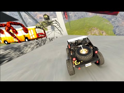 Car Destruction Test VS Big Jump with BUS EATER & HOUSE HEAD - BeamNG.Drive