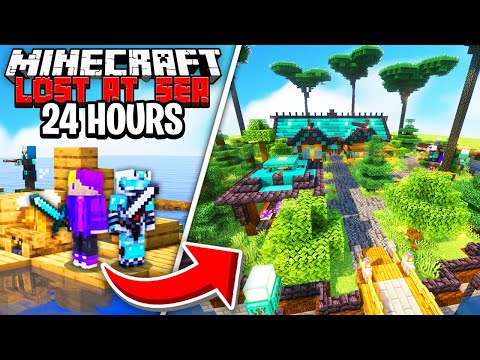 Surviving 24 Hours LOST AT SEA in Minecraft!
