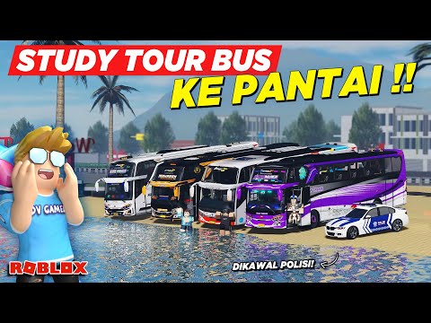 STUDY TOUR WISATA KE PANTAI NAIK BUS TELOLET DIKAWAL POLISI !! ROLEPLAY BUS INDONESIA - Roblox