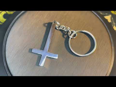 Upside Down Inverted Cross Stainless Steel Keychain Minimalist Retro Satanic Wiccan Occult Jewelry