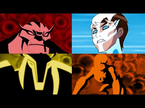Ben 10 Ultimate Alien Ben's Transformations but background is each one of alien's colors