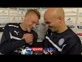 Jamie Vardy & Esteban Cambiasso after Leicester's incredible 5-3 victory over Manchester United