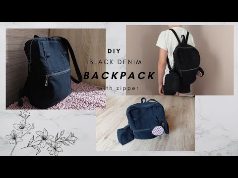 DIY Denim Backpack with zipper and two pockets/Backpack sewing tutorial/Square Backpack/Rucksack