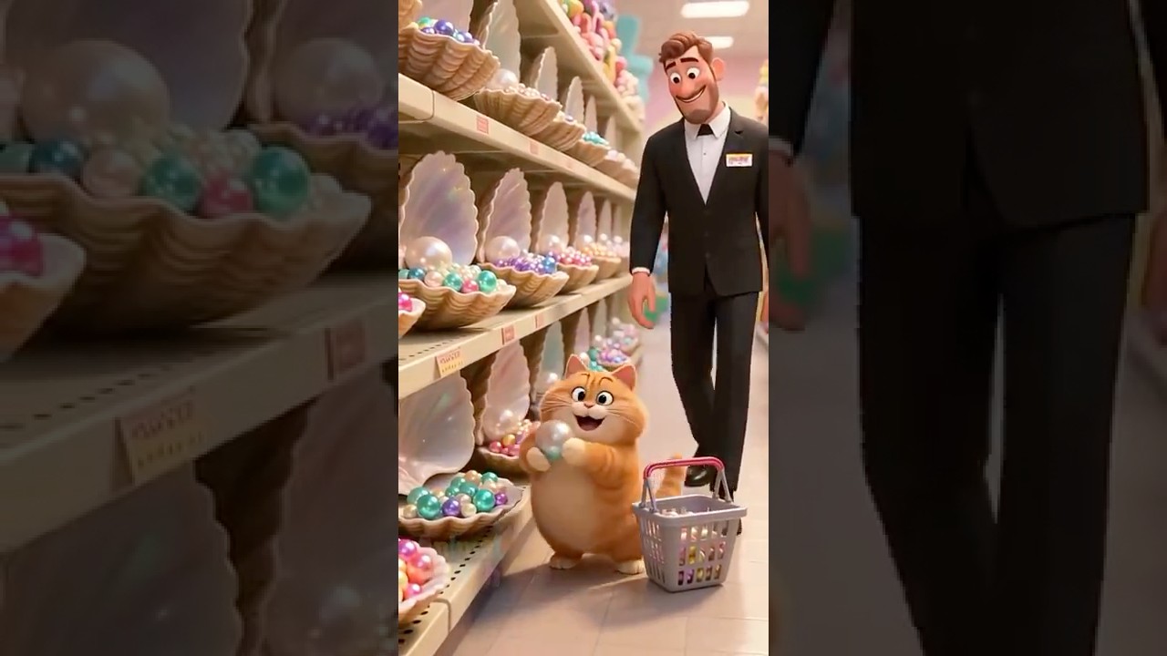 😿Cat's Pearl Mishap! Who Rescues? ⚪️💗✨!#shorts #funny #cat #cute #animals #comedy#cartoon