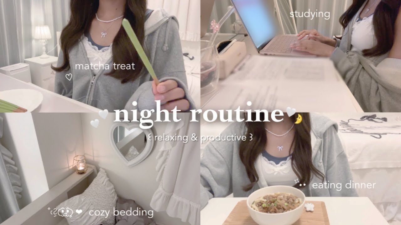 night routine🤍cozy, productive & peaceful🌙cook dinner, skincare, bed time, calming, aesthetic