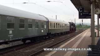 preview picture of video 'Steam Locomotives 03 1010-2 and 52 8154-8 at Naumburg (Saale) - Dampflok'