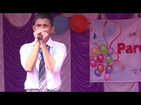 Neric Academy Grade X student Aamosh Thagunna performing beat box through his mouth.