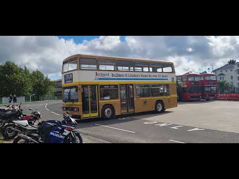 Ryde lay over bus park.Gold leyland titan manoeuvring