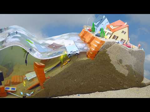 Town Model Flood Collapse - Realistic Dam Breach Experiment - Natural Disaster vs Mini Brick Dam
