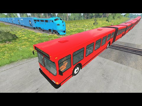 Long Articulated Bus Accident on Railroad #25 - Beamng.Drive