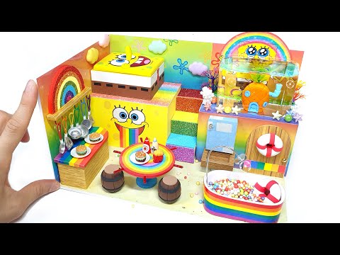 VID 20221DIY Miniature Spongebob♡Rainbow Board House # - Build Amazing Rainbow Spongebob House｜스폰지밥