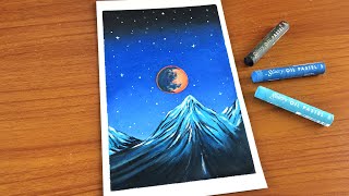 Oil Pastel Mountain Scenery Painting for beginners | Oil Pastel Drawing