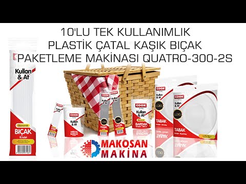10`LU TEK KULLANIMLIK PLASTİK ÇATAL KAŞIK BIÇAK PAKETLEME MAKİNASI QUATRO-300-2S 