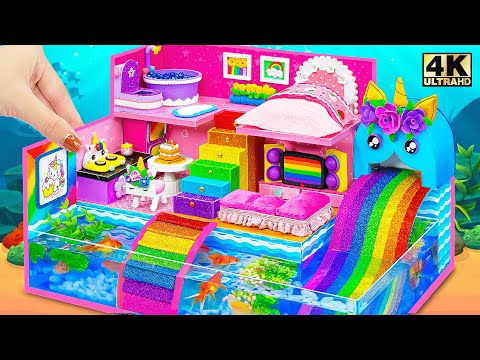 Build Unicorn Miniature House with Aquarium Around and Rainbow Slide in the Ocean ❤️ DIY Cardboard