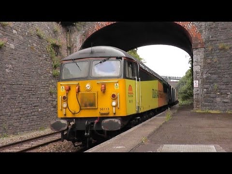 Colas Rail 56113 blasts south through Teignmouth! (very windy business!) 25/06/14