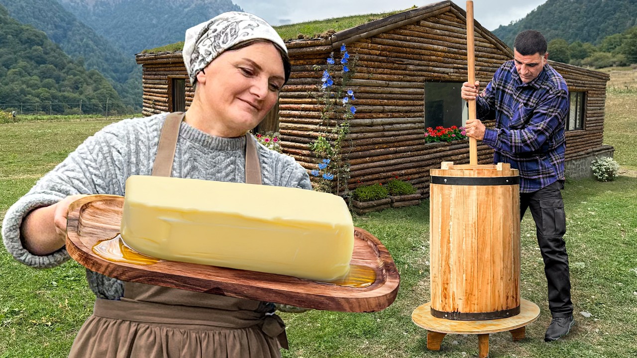 Traditional Family Recipe Making Creamy Butter from Fresh Cow Milk!