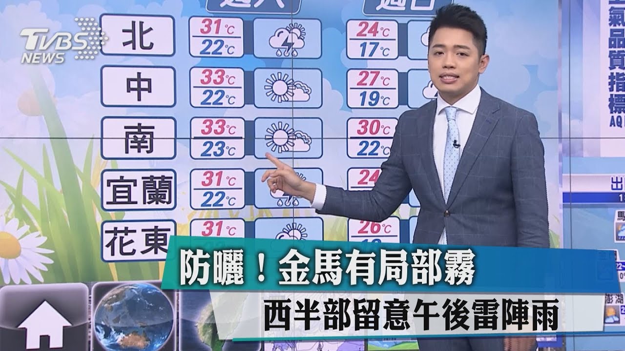 防曬！金馬有局部霧　西半部留意午後雷陣雨