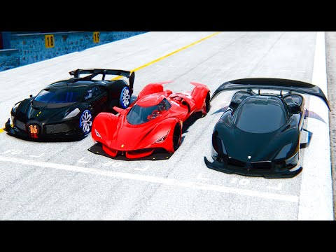 Bugatti Black Devil VGT Concept vs Ferrari Piero LM 2025 vs SSC Tuatara GTR Concept at Drag Race