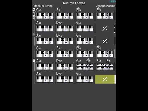 Autumn Leaves backing Track 135 bpm No Piano &Guitar (Only Drum &Bass)Medium Swing |With Chord Chart