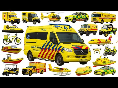 Ambulance for Kids - Learn Emergency Vehicles | Ambulance Bus, Helicopter, Rescue Boat & More
