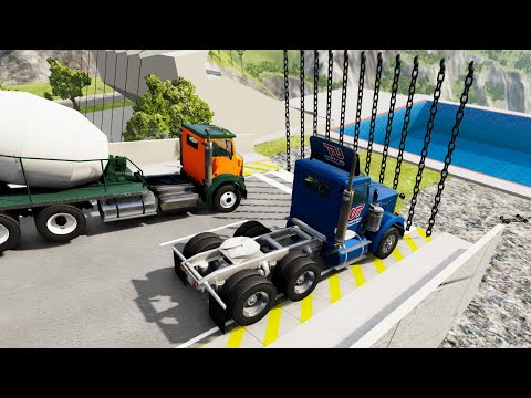 Heavy Vehicle High Speed Jumps In Pool Through Vertical Giant Chain - BeamNG.drive Chain Pool Jumps