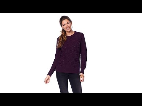 Jamie Gries Embellished Cable Knit Sweater