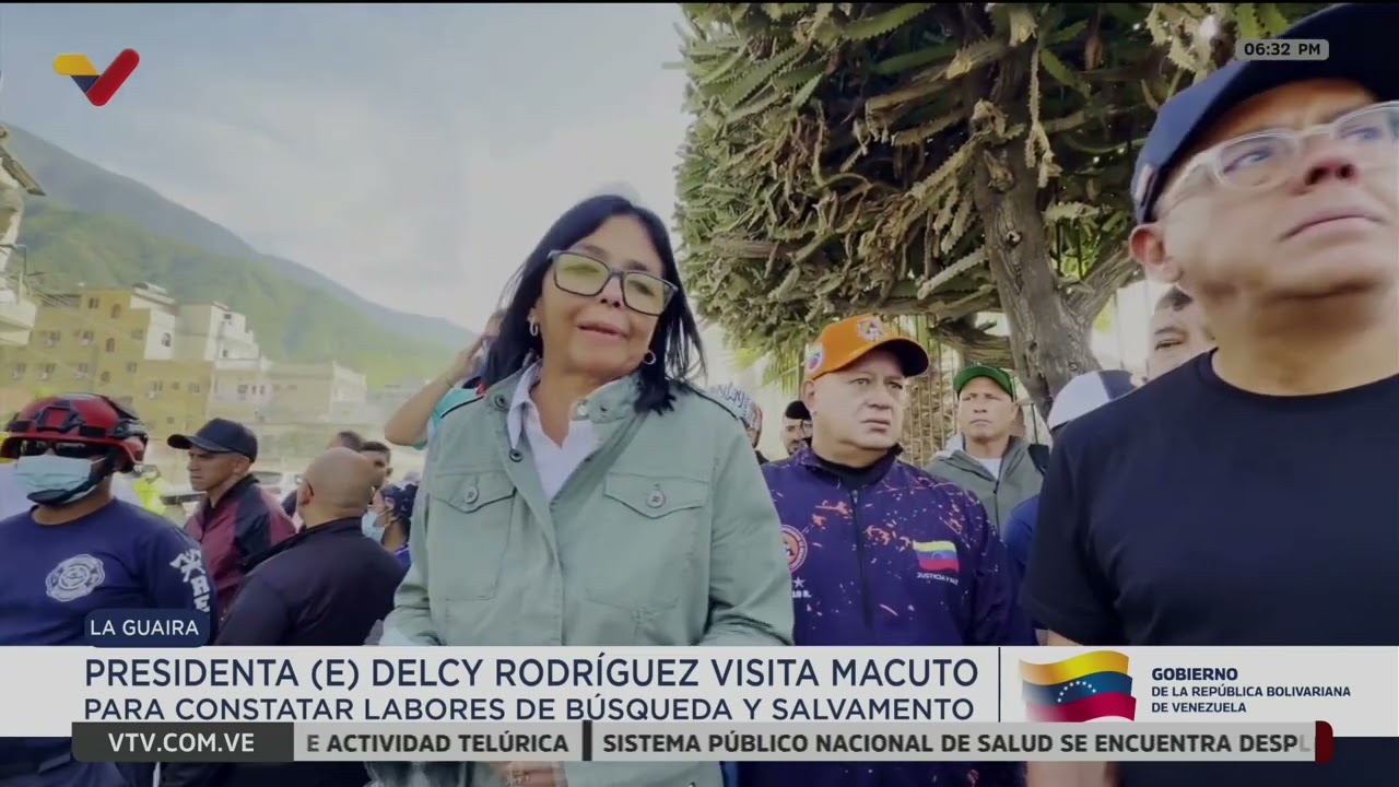 Delcy Rodríguez en Macuto atendiendo víctimas del terremoto, 25 junio 2026