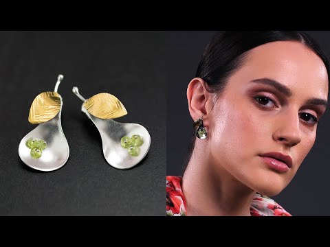 Sterling silver pear earring studs, unusual cute jewelry | Emmanuela®