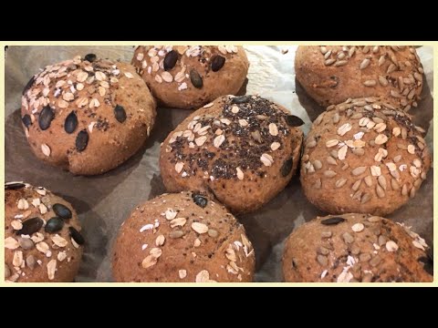 Vollkornbrötchen selber backen 100% volles Korn 3 Zutaten - 10 Minuten 🕙