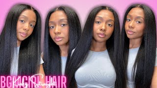 THIS WIG LOOKS SO NATURAL!!! 😍 | 9x6 HD M-Cap Kinky Straight Glueless Wig | Ft. BGMgirl Hair