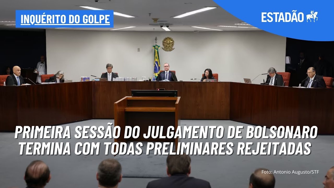 PRIMEIRA SESSÃO: Ministros do STF rejeitam preliminares das defesas de BOLSONARO e dos sete acusados