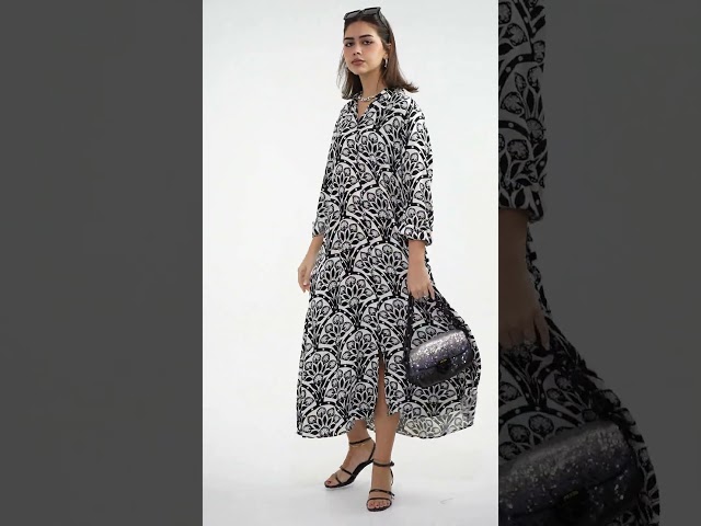 فستان ملمس قطني الابيض و الاسود طويل 2025