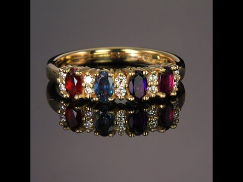 4 Stone Oval Birthstone Ring with Fine Diamonds Designed by Christopher Michael