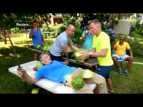 Watch Guy Set New Guinness World Record For Slicing Watermelons On Stomach