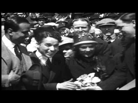 Hollywood stars Chaplin, Pickford and Fairbanks during the Third Liberty Loan dri...HD Stock Footage