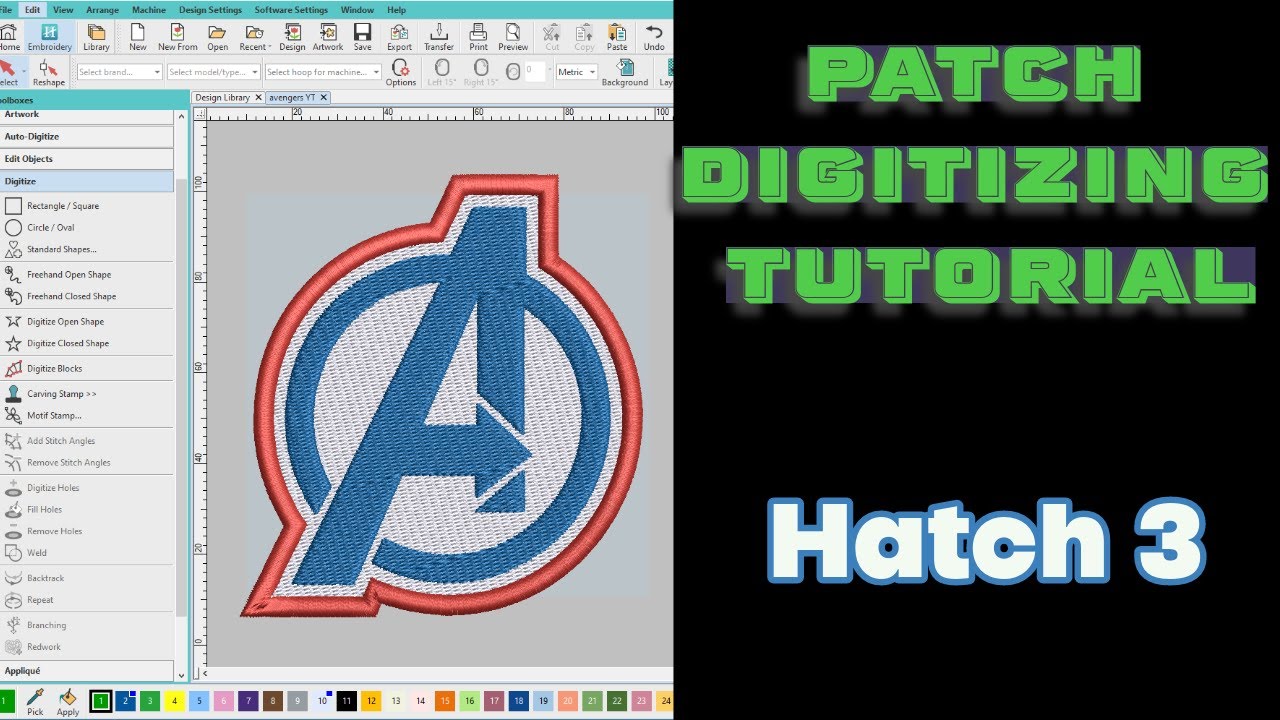Hatch 3 Patch Digitizing Tutorial - Avengers Logo