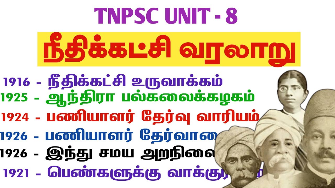 நீதிக்கட்சி வரலாறு tnpsc | justice party tnpsc  | tnpsc unit 8 | tnpsc unit 9