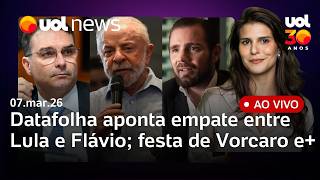Datafolha: Flávio Bolsonaro se consolida e empata com Lula no 2º turno; festa luxuosa de Vorcaro e+