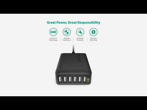 RAVPower 60W 12A 6-Port USB Charger Desktop Charger Charging Station